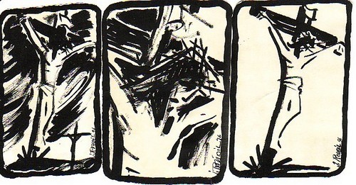 Crucifixion triptyque, encre