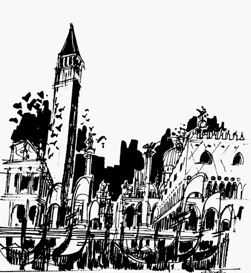 Place St Marc, Venise, encre